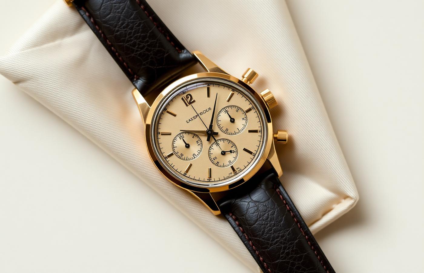 Vintage manual-wind dress chronograph on a silk pocket square