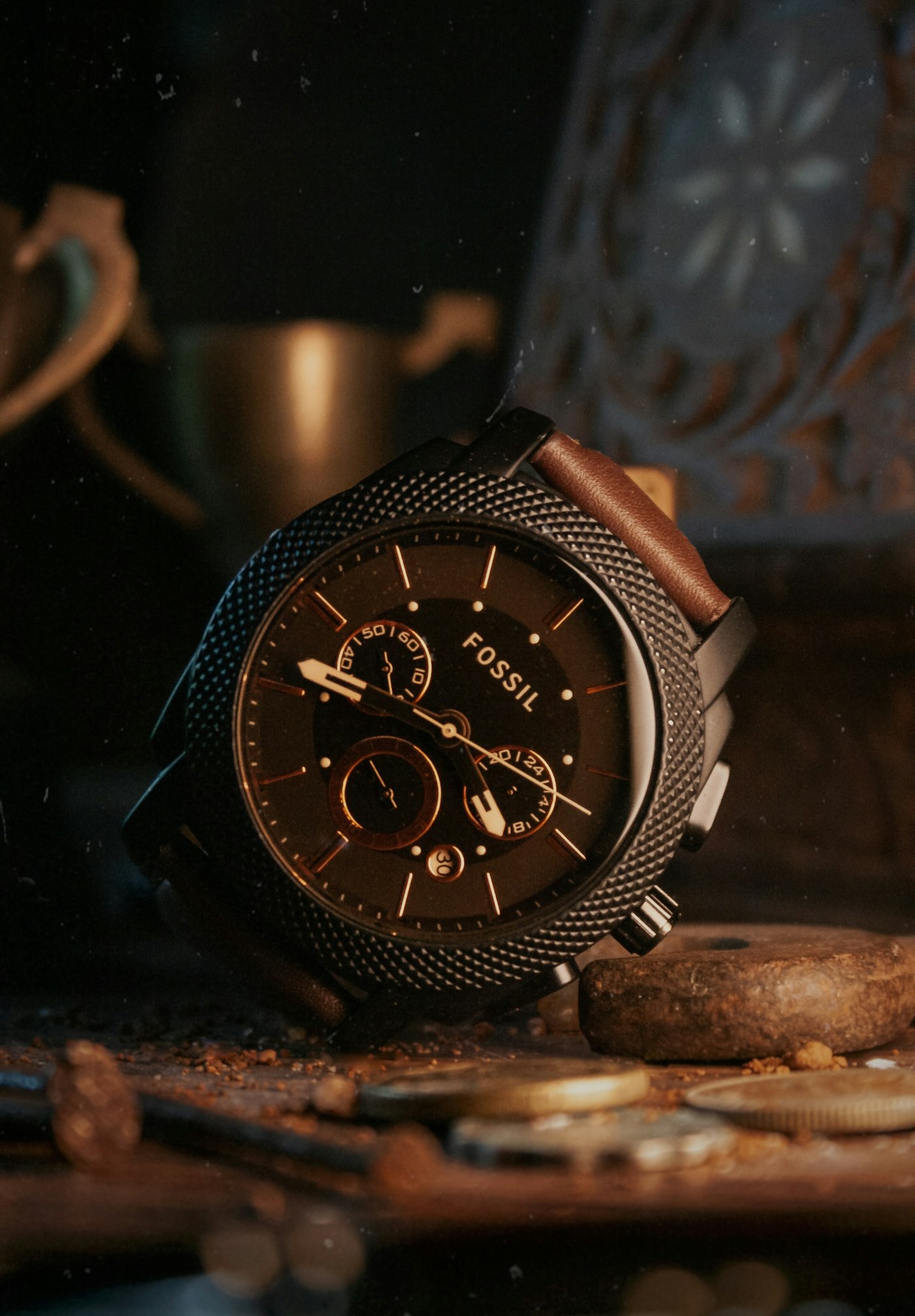 Vintage watch on textured surface