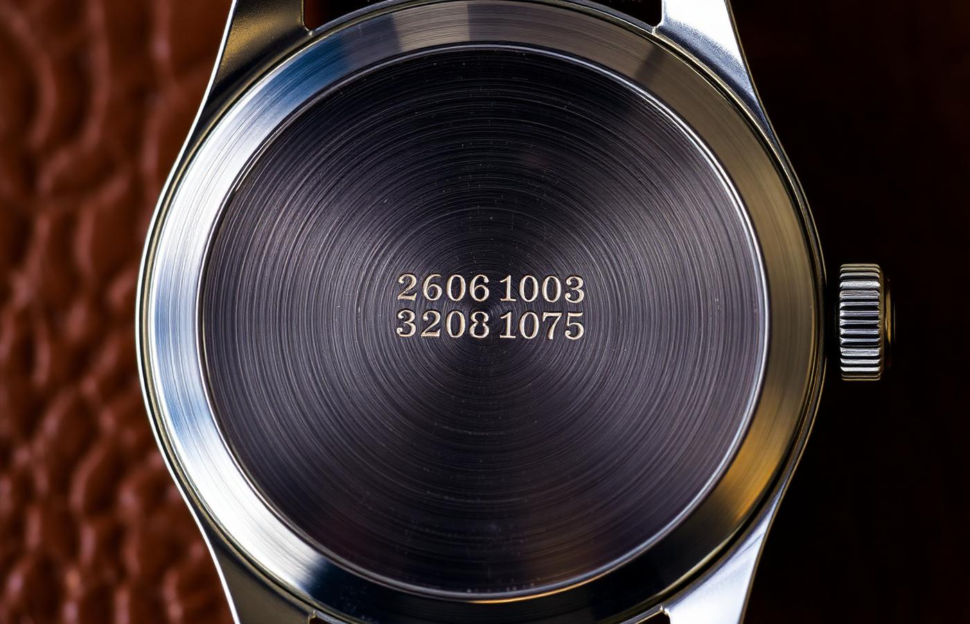 Watch case back showing engraved numbers